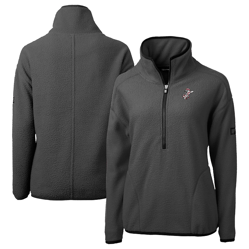 Women's Cutter & Buck Charcoal Cincinnati Reds Cooperstown Collection Cascade Eco Sherpa Fleece Half-Zip Pullover Jacket