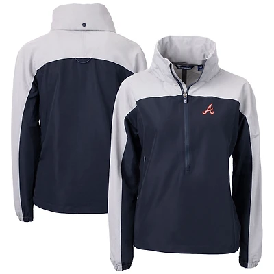 Women's Cutter & Buck Navy Atlanta Braves  Charter Eco Recycled Half-Zip Anorak Jacket