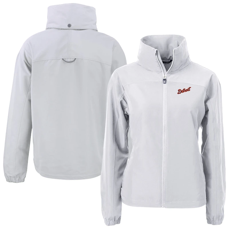 Women's Cutter & Buck Gray Detroit Tigers  Charter Eco Recycled Full-Zip Jacket