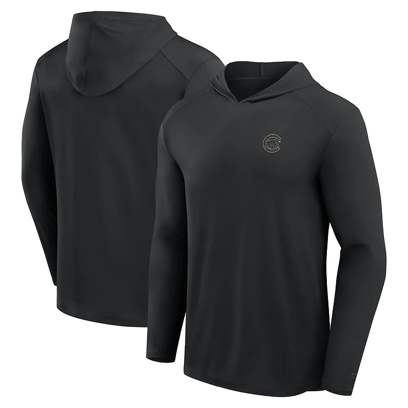 Men's Fanatics Black Chicago Cubs Front Office Power Mono Long Sleeve Hoodie T-Shirt