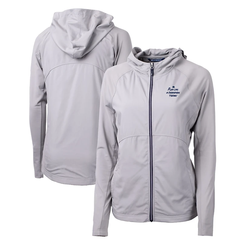 Women's Cutter & Buck Gray Notre Dame Fighting Irish Play Like A Champion Today Adapt Eco Knit Hybrid Recycled Raglan Full-Zip Jacket