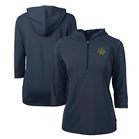 Women's Cutter & Buck Navy Notre Dame Fighting Irish Play Like A Champion Today Virtue Eco Pique Recycled DryTec 3/4-Sleeve Half-Zip Hoodie