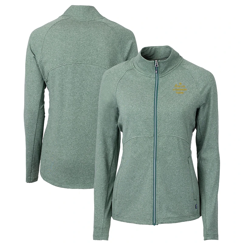Women's Cutter & Buck Heather Green Notre Dame Fighting Irish Play Like A Champion Today Adapt Eco Knit Heather Recycled Raglan Full-Zip Top