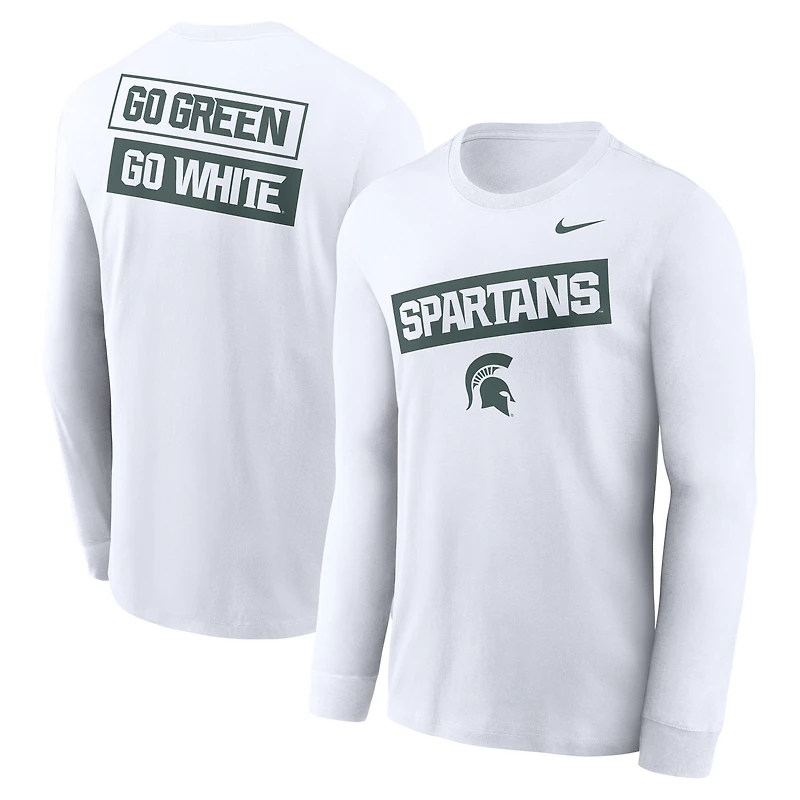 Men's Nike White Michigan State Spartans Two-Hit Classic Location Long Sleeve T-Shirt