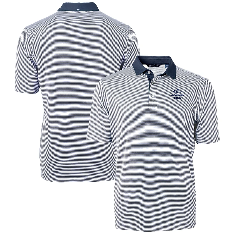 Men's Cutter & Buck Navy Notre Dame Fighting Irish Big & Tall Play Like A Champion Today Virtue Eco Pique Micro Stripe Recycled DryTec Tri-Blend Polo