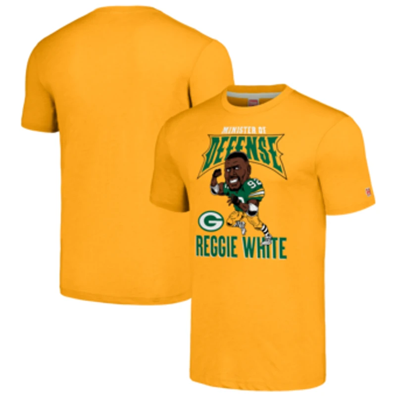 Unisex Homage Reggie White Gold Green Bay Packers Caricature Retired Player Tri-Blend T-Shirt