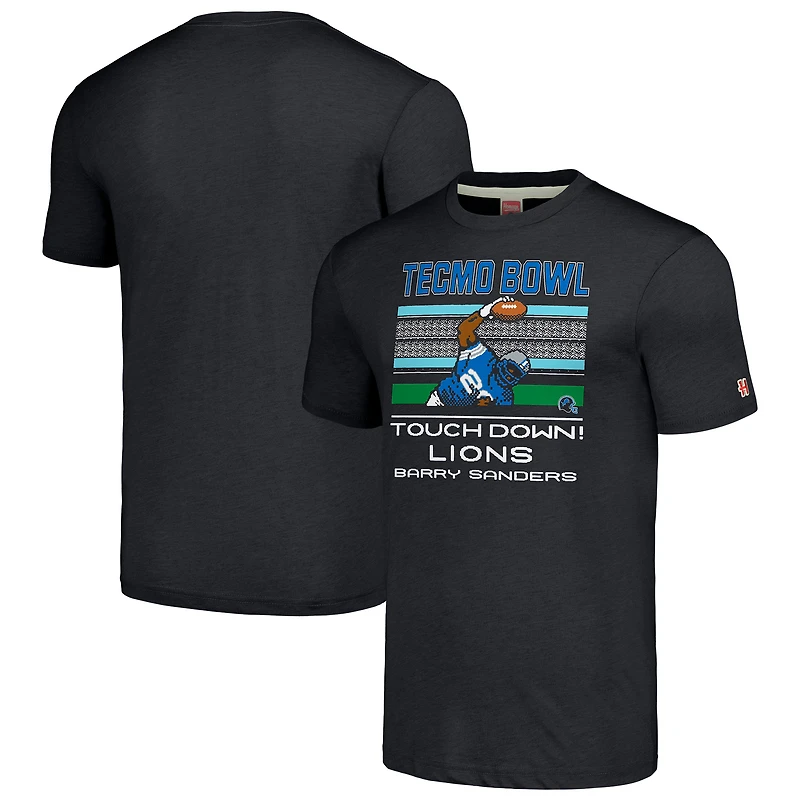 Men's Homage Barry Sanders Charcoal Detroit Lions Tecmo Bowl Retired Player Graphic Tri-Blend T-Shirt