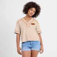 Women's Fanatics Tan Oklahoma State Cowboys Oversized Dominant Force Cropped V-Neck T-Shirt