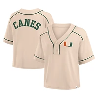 Women's Fanatics Tan Miami Hurricanes Oversized Dominant Force Cropped V-Neck T-Shirt