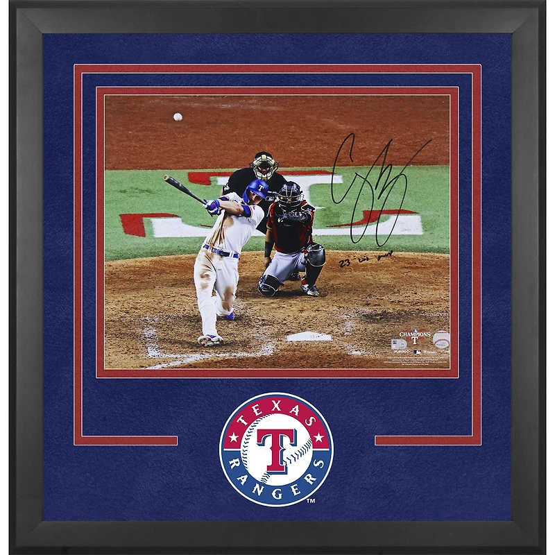 Corey Seager Texas Rangers Autographed 2023 World Series Champions Deluxe Framed 16" x 20" Hitting Spotlight Photograph with "23 WS MVP" Inscription