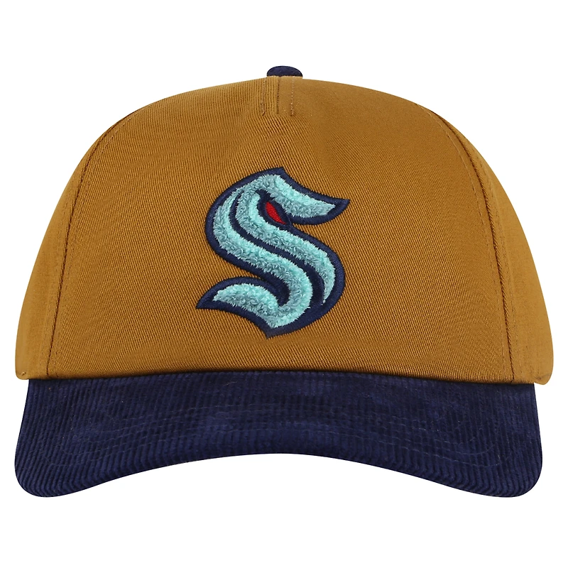 Men's American Needle  Tan/Deep Sea Blue Seattle Kraken Burnett Adjustable Hat
