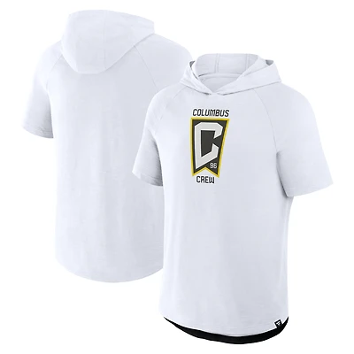 Men's Fanatics White Columbus Crew Hat Trick Stadium Slub Raglan Short Sleeve Pullover Hoodie