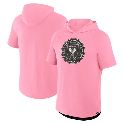 Men's Fanatics Pink Inter Miami CF Hat Trick Stadium Slub Raglan Short Sleeve Pullover Hoodie