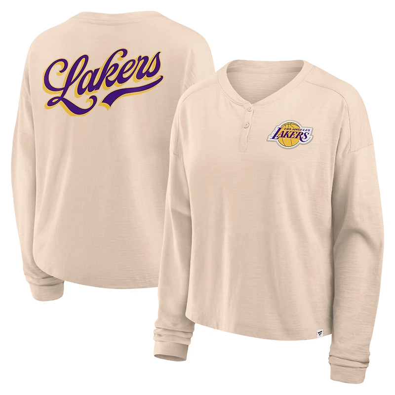 Women's Fanatics Natural Los Angeles Lakers Boxed Out Drop Fashion Long Sleeve T-Shirt