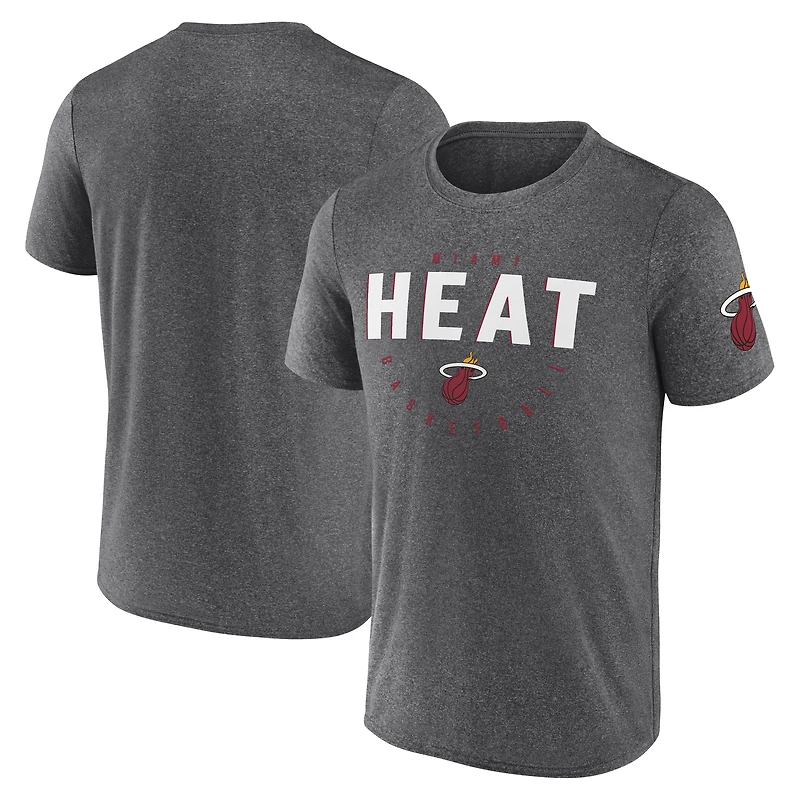 Men's Logo Athletic Heather Charcoal Miami Heat Block Practice Performance T-Shirt