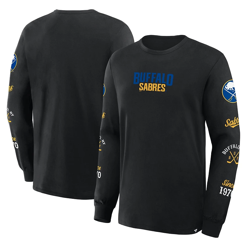 Men's Fanatics Black Buffalo Sabres Boxed In Legacy Long Sleeve T-Shirt