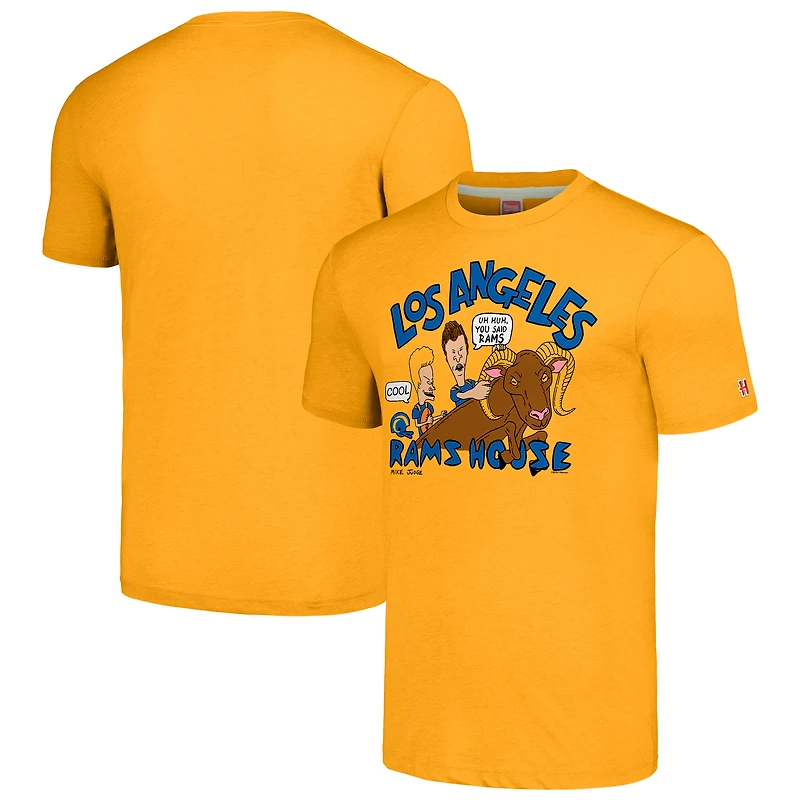 Unisex NFL x Homage x Beavis and Butt-Head Gold Los Angeles Rams Tri-Blend T-Shirt