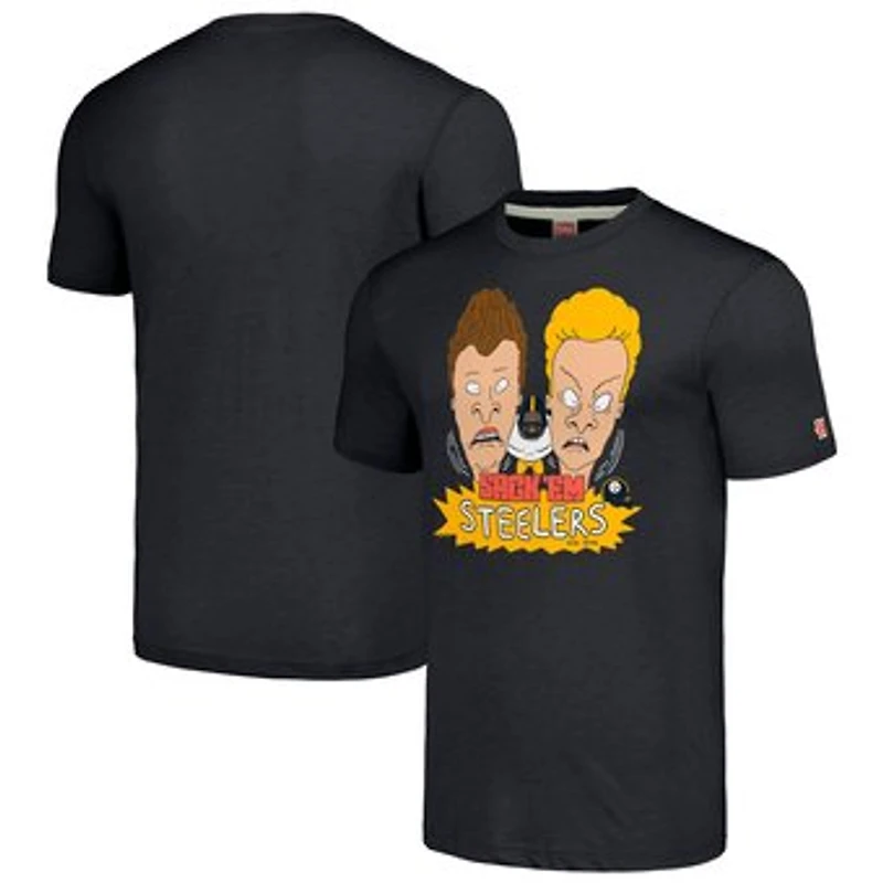 Unisex NFL x Homage x Beavis and Butt-Head Charcoal Pittsburgh Steelers Tri-Blend T-Shirt