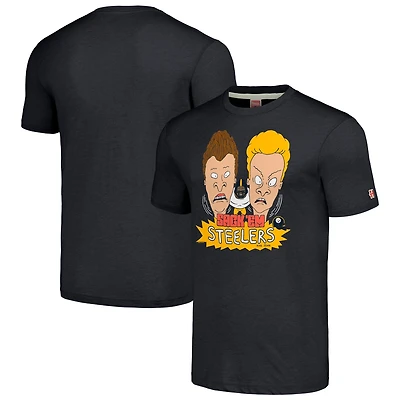 Unisex NFL x Homage x Beavis and Butt-Head Charcoal Pittsburgh Steelers Tri-Blend T-Shirt