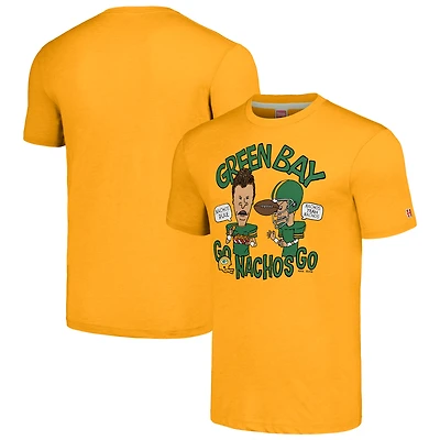 Unisex NFL x Homage x Beavis and Butt-Head Gold Green Bay Packers Tri-Blend T-Shirt