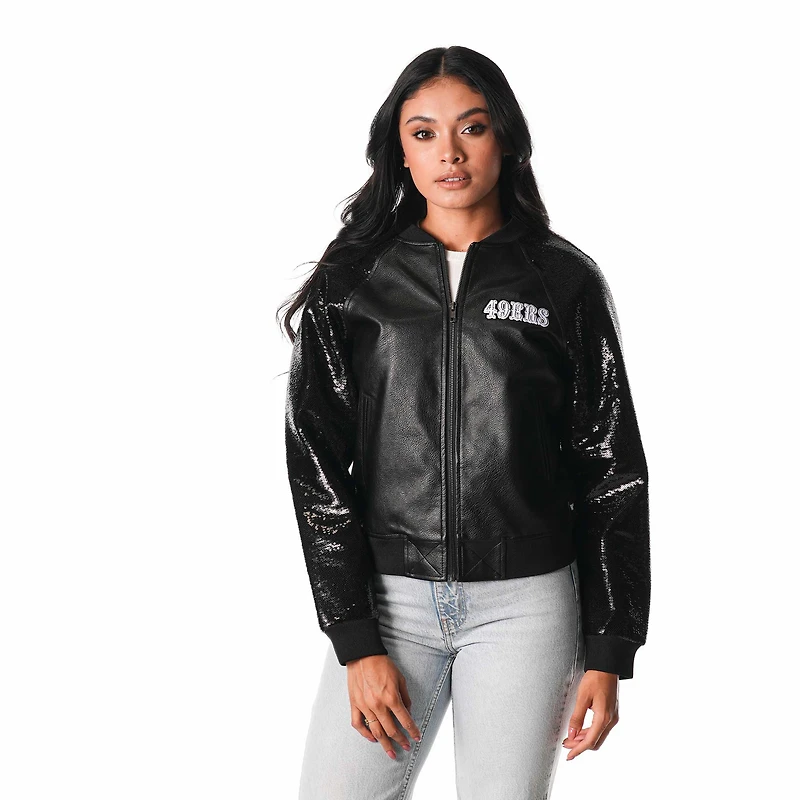 Women's The Wild Collective Black San Francisco 49ers Sequin Full-Zip Jacket