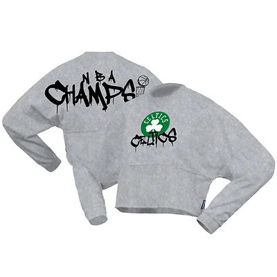 Women's Spirit Jersey Gray Boston Celtics 2024 NBA Finals Champions Mineral Washed Long Sleeve Cropped T-Shirt