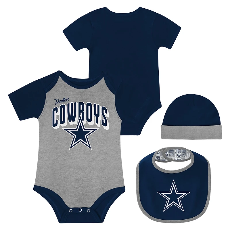 Newborn & Infant Dallas Cowboys Dynamic Duo Bodysuit, Bib & Knit Hat Set