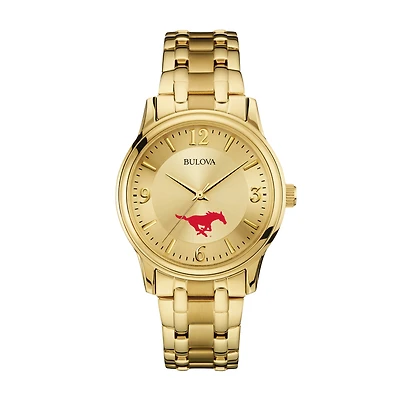 Men's Bulova SMU Mustangs Gold-Tone Watch