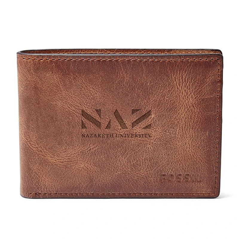 Fossil Nazareth University Golden Flyers Leather Derrick Front Pocket Bifold Wallet