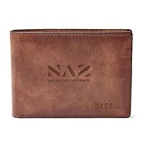 Fossil Nazareth University Golden Flyers Leather Derrick Front Pocket Bifold Wallet