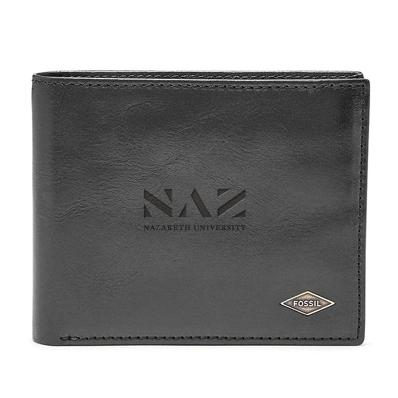 Fossil Nazareth University Golden Flyers Ryan Leather RFID Flip ID Bifold Wallet