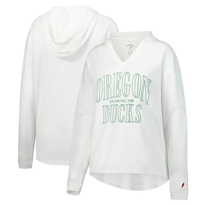 Women's League Collegiate Wear Green Oregon Ducks Slub Long Sleeve V-Neck Hoodie T-Shirt