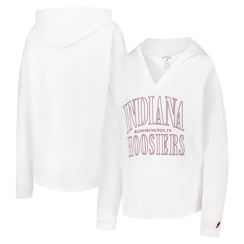 Women's League Collegiate Wear White Indiana Hoosiers Slub Long Sleeve V-Neck Hoodie T-Shirt