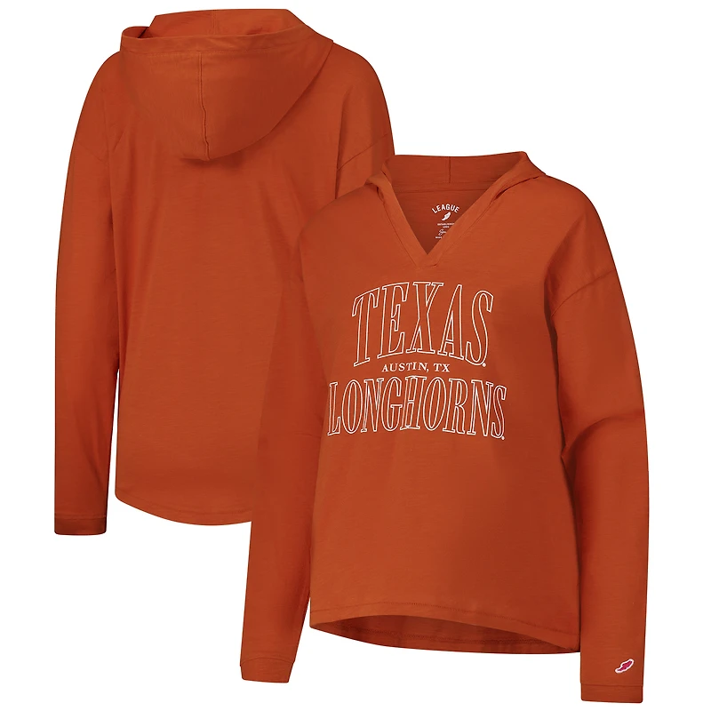 Women's League Collegiate Wear Texas Orange  Texas Longhorns Slub Long Sleeve V-Neck Hoodie T-Shirt