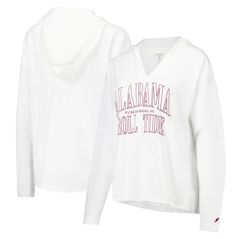 Women's League Collegiate Wear White Alabama Crimson Tide Slub Long Sleeve V-Neck Hoodie T-Shirt