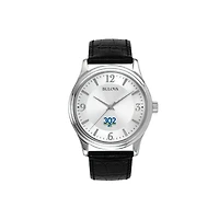Men's Bulova Delaware Fightin' Blue Hens Silver-Tone Leather Strap Watch