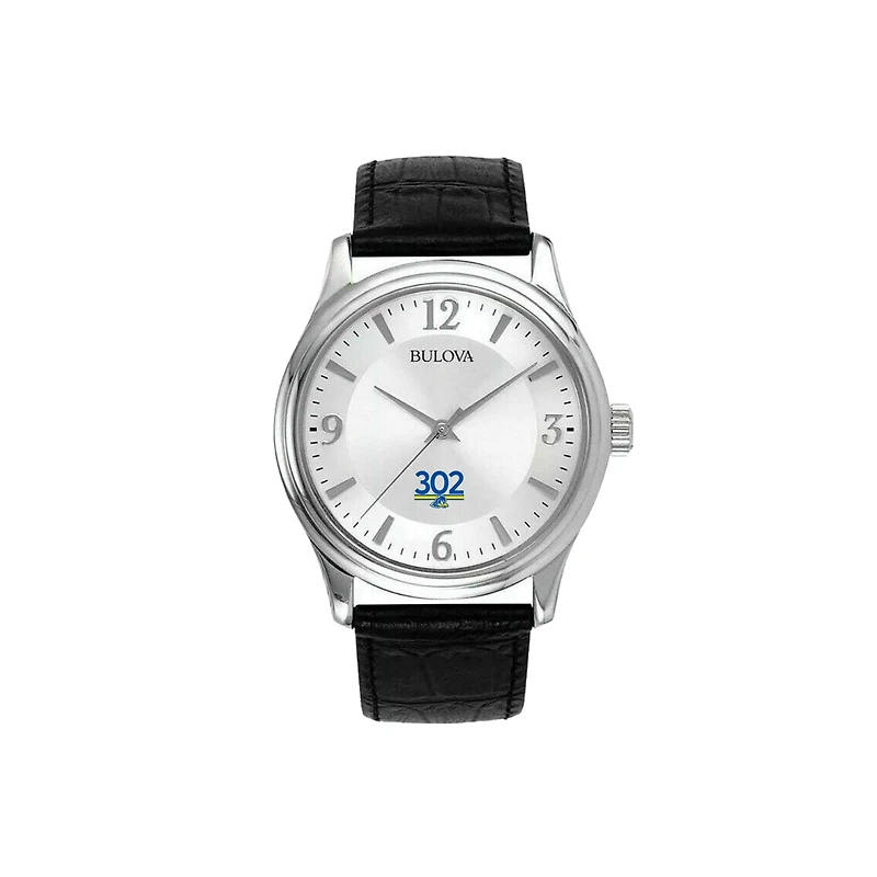 Men's Bulova Delaware Fightin' Blue Hens Silver-Tone Leather Strap Watch