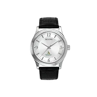 Men's Bulova Piedmont Lions Silver-Tone Leather Strap Watch