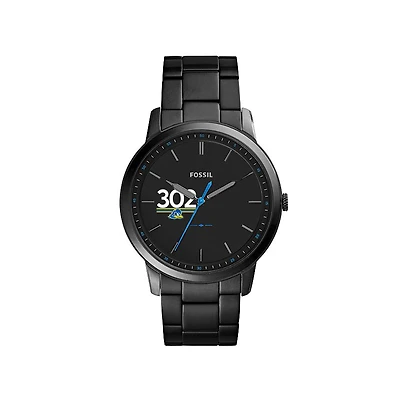 Men's Fossil Black Delaware Fightin' Blue Hens Minimalist Stainless Steel Watch