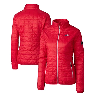 Women's Cutter & Buck Red New York Jets Americana  Rainier PrimaLoft Eco Insulated Full-Zip Printed Puffer Jacket