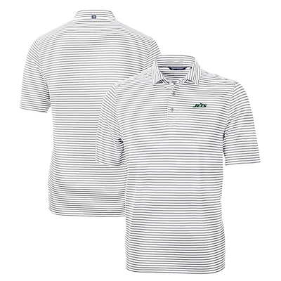 Men's Cutter & Buck Gray New York Jets Primary Logo Virtue Eco Pique Stripe Recycled Polo