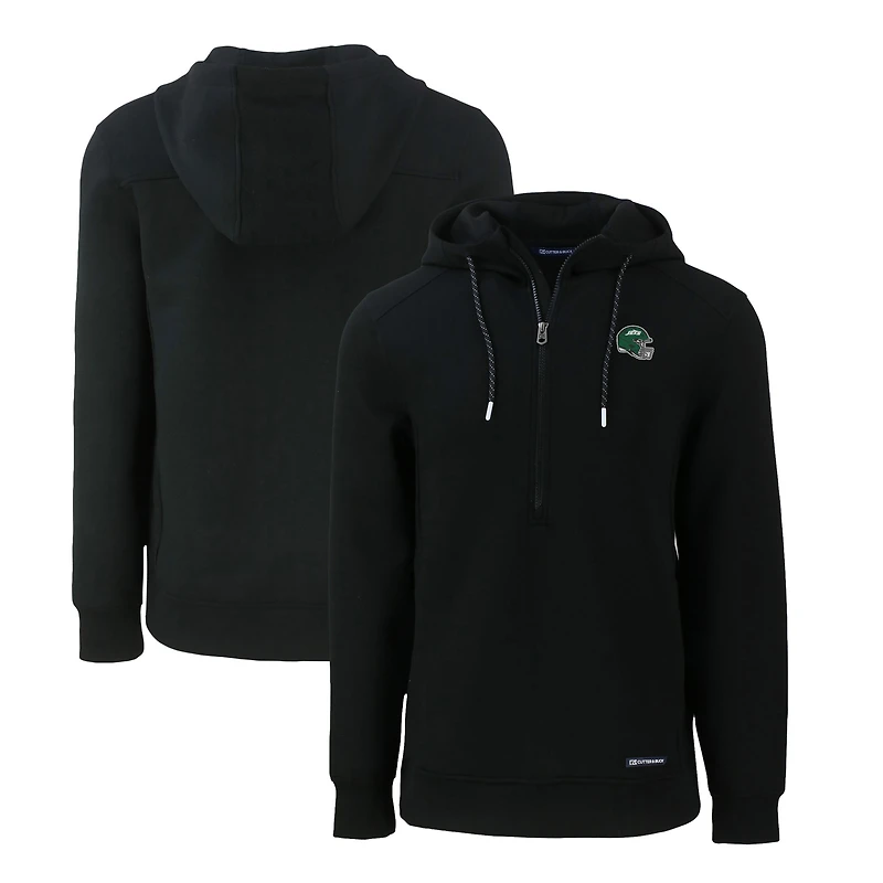 Men's Cutter & Buck Black New York Jets Helmet Roam Eco Recycled Half-Zip Hoodie