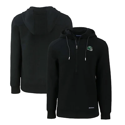 Men's Cutter & Buck Black New York Jets Helmet Roam Eco Recycled Half-Zip Hoodie