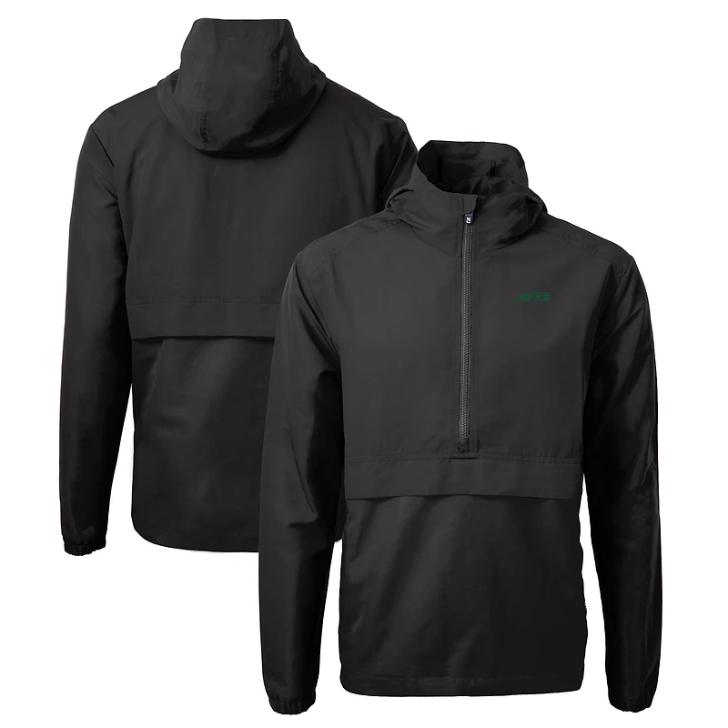 Men's Cutter & Buck Black New York Jets Primary Logo Charter Eco Recycled Half-Zip Anorak Jacket