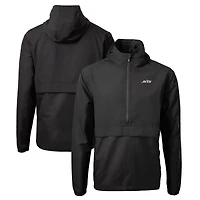 Men's Cutter & Buck  Black New York Jets Monochromatic Logo Charter Eco Recycled Half-Zip Anorak Jacket