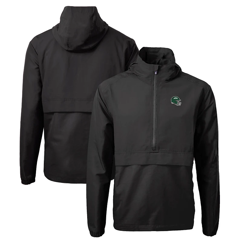 Men's Cutter & Buck Black New York Jets Helmet Charter Eco Recycled Half-Zip Anorak Jacket