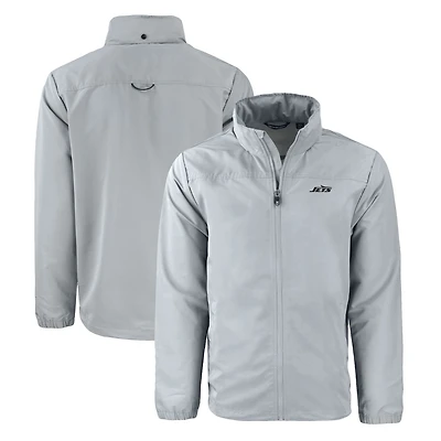 Men's Cutter & Buck Gray New York Jets Big & Tall Monochromatic Logo Charter Eco Knit Recycled Full-Zip Jacket
