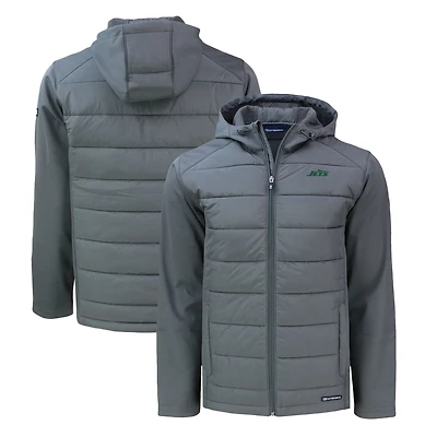 Men's Cutter & Buck Gray New York Jets Big & Tall Primary Logo Evoke Hybrid Eco Softshell Recycled Full-Zip Hoodie Jacket