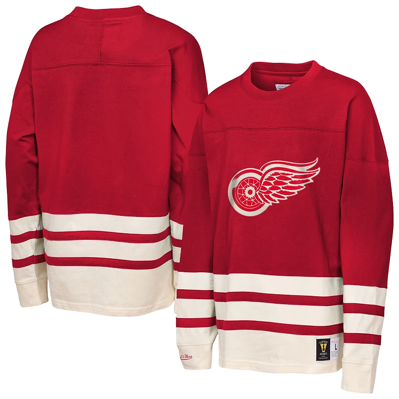 Youth Mitchell & Ness Red Detroit Red Wings Chainstitch Heavyweight Long Sleeve Top