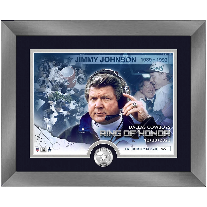 Highland Mint Jimmy Johnson Dallas Cowboys Ring of Honor 13" x 16" Silver Coin Photo Mint
